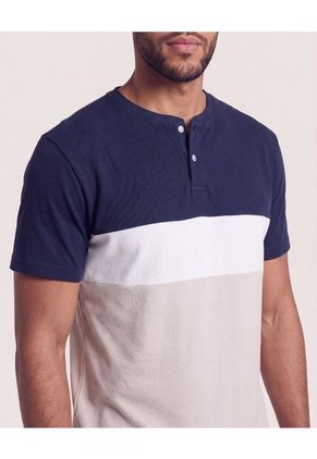 Camiseta Henley Bloques Color  Para Hombre Azul Ostu