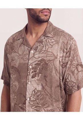Camisa Resort Estampada  Para Hombre Café Ostu