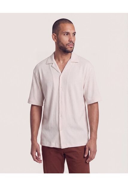 Camisa Manga Corta Resort  Para Hombre Café Ostu