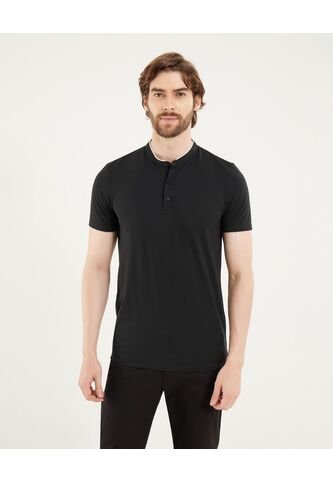 Polo Para Hombre Cuello Mao Sin Bolsillo Color Negro Marca Ostu #60110774 Ostu