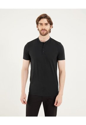 Polo Para Hombre Cuello Mao Sin Bolsillo Color Negro Marca Ostu #60110774