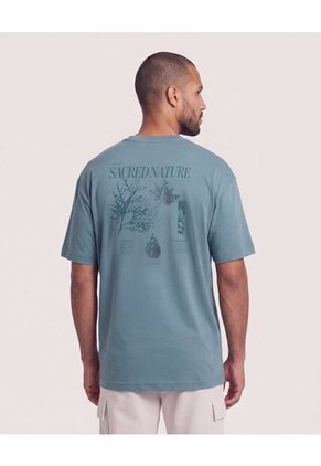 Camiseta Relaxed Estampado Nature  Para Hombre Verde Ostu
