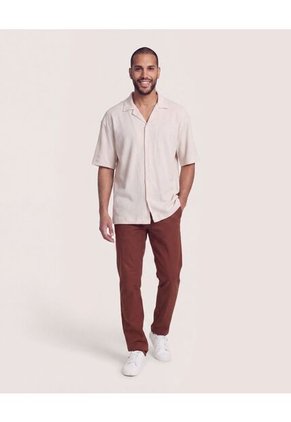 Camisa Manga Corta Resort  Para Hombre Café Ostu