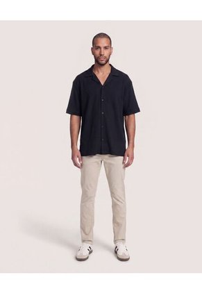 Camisa Manga Corta Resort  Para Hombre Negro Ostu