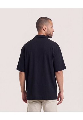 Camisa Manga Corta Resort  Para Hombre Negro Ostu