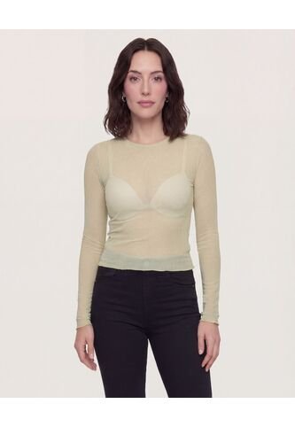 Camiseta Manga Larga En Mesh  Para Mujer Verde Ostu Ostu