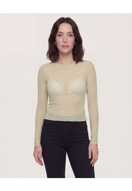 Camiseta Manga Larga En Mesh  Para Mujer Verde Ostu