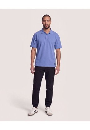 Polo Oversize Con Cuello Clásico  Para Hombre Azul Ostu