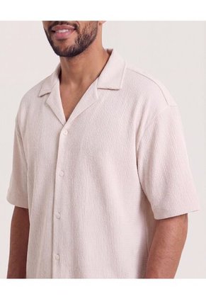 Camisa Manga Corta Resort  Para Hombre Café Ostu
