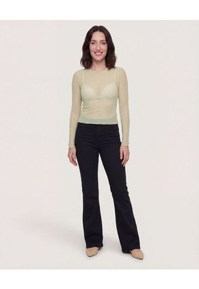 Camiseta Manga Larga En Mesh  Para Mujer Verde Ostu