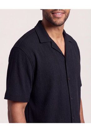 Camisa Manga Corta Resort  Para Hombre Negro Ostu