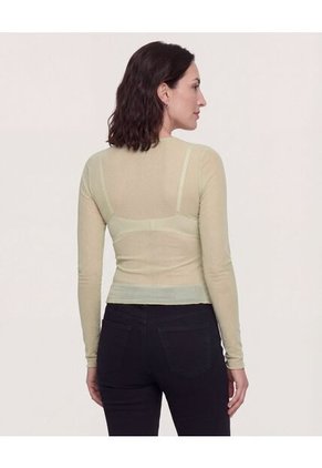 Camiseta Manga Larga En Mesh  Para Mujer Verde Ostu