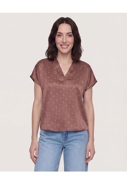 Blusa Con Escote En V  Para Mujer Café Ostu