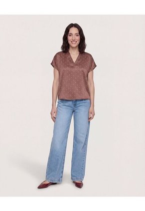 Blusa Con Escote En V  Para Mujer Café Ostu