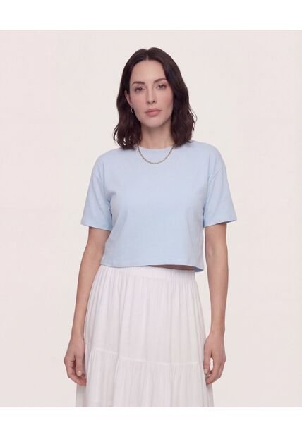 Camiseta Crop Manga Corta  Para Mujer Azul Ostu