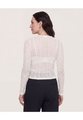 Camiseta Textura Malla Manga Larga  Para Mujer Crema Ostu