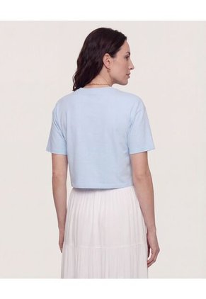 Camiseta Crop Manga Corta  Para Mujer Azul Ostu