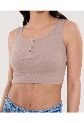 Camiseta Para Mujer Manga Sisa Cuello Redondo Color Café Marca Ostu #40092502