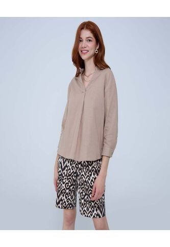 Camisa Para Mujer Manga 3/4 Color Beige Marca Ostu #40010254 Ostu