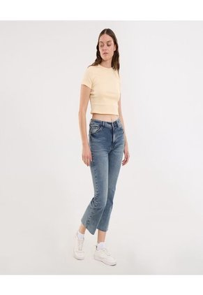 Camiseta Para Mujer Crop Top Manga Corta Color Amarillo Marca Ostu #40092505