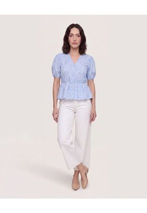 Blusa Manga Corta Texturizada  Para Mujer Azul Ostu