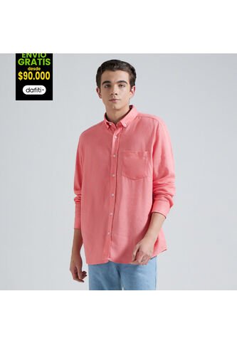 Camisa Para Hombre Manga Larga Con Bolsillo Color Rosado  Marca Ostu #60010595 Ostu