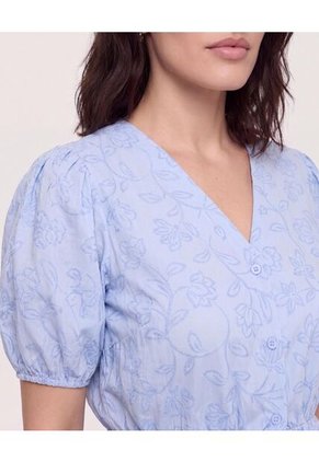 Blusa Manga Corta Texturizada  Para Mujer Azul Ostu