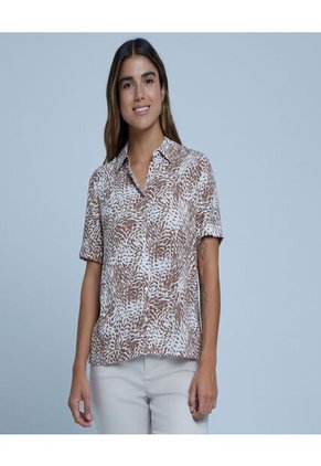 Camisa Para Mujer Manga Corta Color Café Marca Ostu #40010186