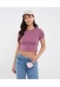 Camiseta Para Mujer Crop Top Manga Corta Color Morado Marca Ostu #40092506 de Ostu