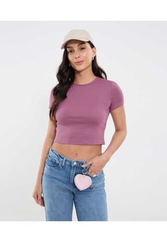 Camiseta Para Mujer Crop Top Manga Corta Color Morado Marca Ostu #40092506 Ostu