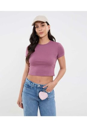 Camiseta Para Mujer Crop Top Manga Corta Color Morado Marca Ostu #40092506