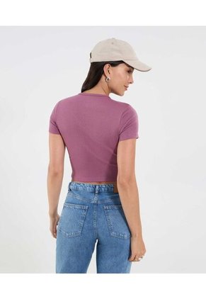 Camiseta Para Mujer Crop Top Manga Corta Color Morado Marca Ostu #40092506