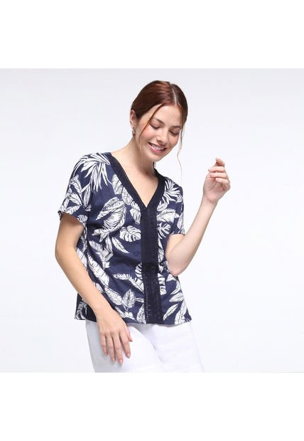Camiseta Para Mujer Manga Corta Color Azul Oscuro Marca Ostu #40091581