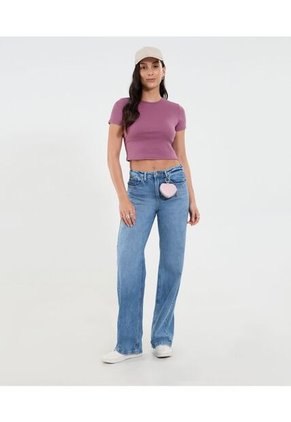 Camiseta Para Mujer Crop Top Manga Corta Color Morado Marca Ostu #40092506
