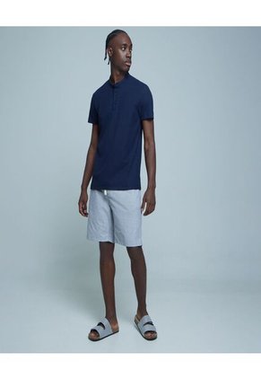 Polo Para Hombre Cuello Mao Sin Bolsillo Color Azul  Marca Ostu #60110568