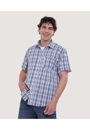 Camisa Para Hombre Manga Corta Con Bolsillo Color Azul Marca Ostu #60010716