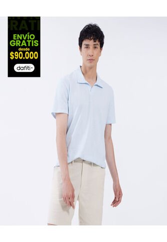 Polo Para Hombre Cuello Maquina Sin Bolsillo Color Azul  Marca Ostu #60110557 Ostu