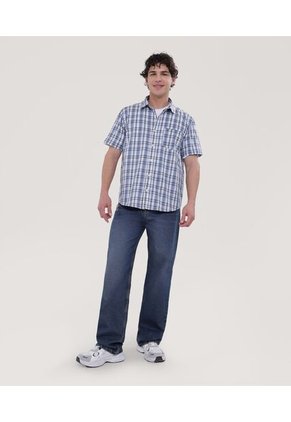 Camisa Para Hombre Manga Corta Con Bolsillo Color Azul Marca Ostu #60010716