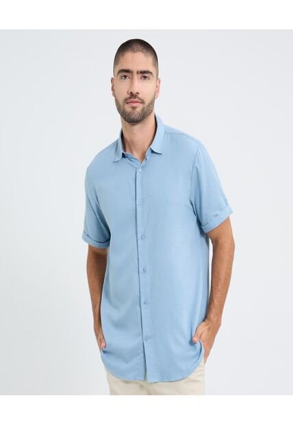 Camisa Para Hombre Manga Corta Sin Bolsillo Cuello Casual M Color Azul Marca Ostu #60010808