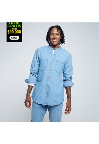 Camisa Para Hombre Manga Larga Con Bolsillo Color Azul  Marca Ostu #60010688 Ostu