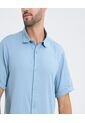 Camisa Para Hombre Manga Corta Sin Bolsillo Cuello Casual M Color Azul Marca Ostu #60010808 de Ostu