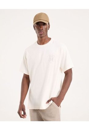 Camiseta Para Hombre Manga Corta Cuello Redondo Color Crema Marca Ostu #60091696