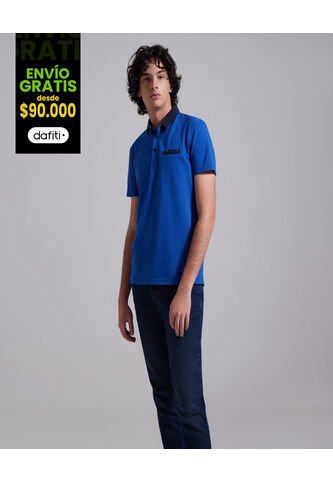 Polo Para Hombre Cuello Tejido Con Bolsillo Color Azul  Marca Ostu #60110514 Ostu