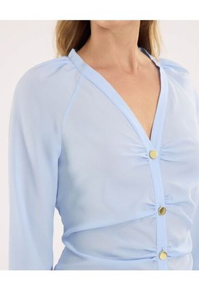 Blusa  Para Mujer Manga Larga Color Celeste Marca Ostu #40121191