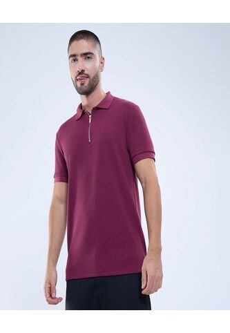 Polo Para Hombre Cuello Tejido Sin Bolsillo Color Vino Marca Ostu #60110727 Ostu