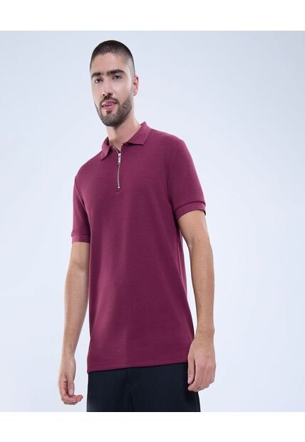 Polo Para Hombre Cuello Tejido Sin Bolsillo Color Vino Marca Ostu #60110727