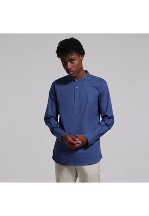 Camisa Para Hombre Manga Larga Sin Bolsillo Cuello Neru Color Azul Marca Ostu #60010543