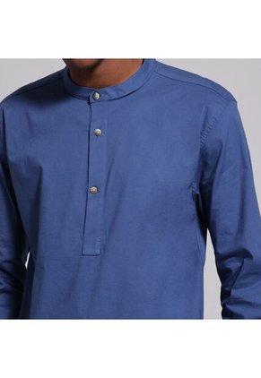 Camisa Para Hombre Manga Larga Sin Bolsillo Cuello Neru Color Azul Marca Ostu #60010543