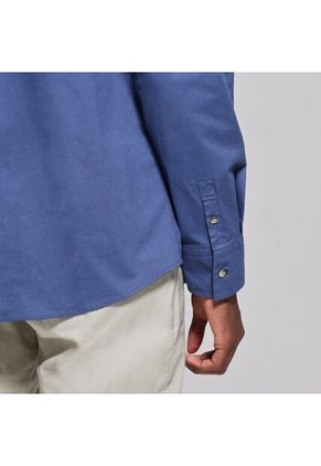 Camisa Para Hombre Manga Larga Sin Bolsillo Cuello Neru Color Azul Marca Ostu #60010543