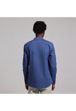 Camisa Para Hombre Manga Larga Sin Bolsillo Cuello Neru Color Azul Marca Ostu #60010543